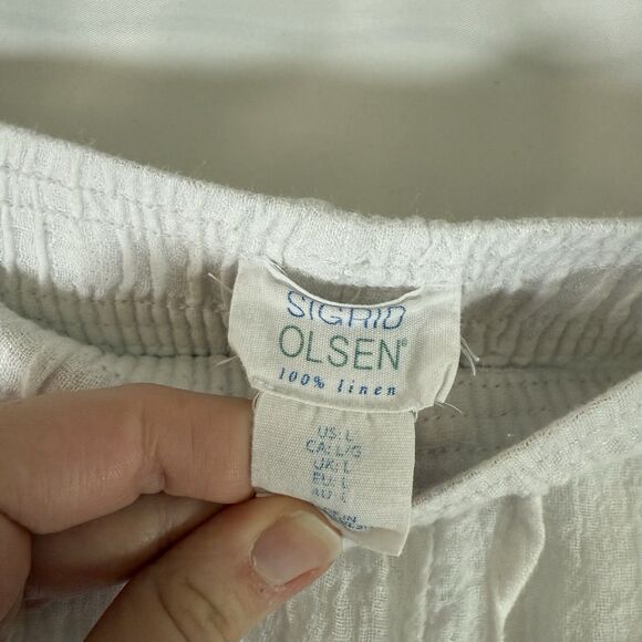 Sigrid Olsen 100% Linen Pants Women's Large White Pull On Drawstring Pockets - Picture 7 of 12
